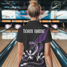 Load image into Gallery viewer, Custom Black And Purple Cobra Snake Bowling Team Jerseys, Women Bowling Polo Shirts IPHW11087