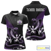 Load image into Gallery viewer, Custom Black And Purple Cobra Snake Bowling Team Jerseys, Women Bowling Polo Shirts IPHW11087