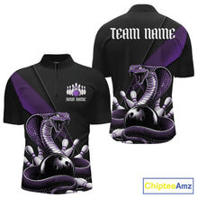 Load image into Gallery viewer, Custom Black And Purple Cobra Snake Bowling Team Jerseys, Men Bowling Quarter-Zip Shirts IPHW11087