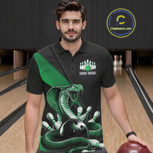 Load image into Gallery viewer, Custom Black And Green Cobra Snake Bowling Team Jerseys, Men Bowling Polo Shirts IPHW11088
