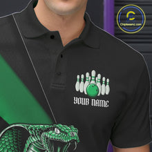 Load image into Gallery viewer, Custom Black And Green Cobra Snake Bowling Team Jerseys, Men Bowling Polo Shirts IPHW11088
