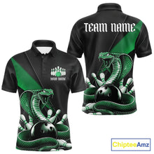 Load image into Gallery viewer, Custom Black And Green Cobra Snake Bowling Team Jerseys, Men Bowling Polo Shirts IPHW11088