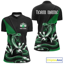 Load image into Gallery viewer, Custom Black And Green Cobra Snake Bowling Team Jerseys, Women Bowling Quarter-Zip Shirt IPHW11088