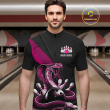 Load image into Gallery viewer, Custom Black And Pink Cobra Snake Bowling Team Jerseys, Men Bowling Quarter-Zip Shirts IPHW11089