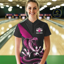 Load image into Gallery viewer, Custom Black And Pink Cobra Snake Bowling Team Jerseys, Women Bowling Quarter-Zip Shirts IPHW11089