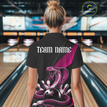Load image into Gallery viewer, Custom Black And Pink Cobra Snake Bowling Team Jerseys, Women Bowling Quarter-Zip Shirts IPHW11089