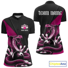 Load image into Gallery viewer, Custom Black And Pink Cobra Snake Bowling Team Jerseys, Women Bowling Quarter-Zip Shirts IPHW11089