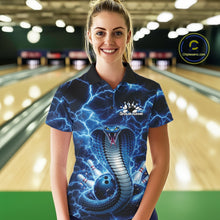 Load image into Gallery viewer, Custom Blue Thunder Lightning Cobra Snake Bowling Team Women Polo Shirt, Bowling Jersey IPHW11091