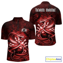 Load image into Gallery viewer, Custom Red Snake Bowling Men Quarter-Zip Shirt, Bowling Team Tournament Jerseys IPHW11095