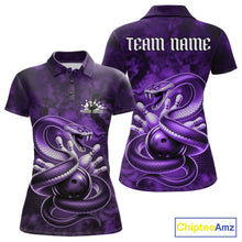 Load image into Gallery viewer, Custom Purple Snake Bowling Women Polo Shirt, Bowling Team Tournament Jerseys IPHW11096