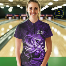 Load image into Gallery viewer, Custom Purple Snake Bowling Women Quarter-Zip Shirt, Bowling Team Tournament Jerseys IPHW11096