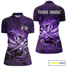 Load image into Gallery viewer, Custom Purple Snake Bowling Women Quarter-Zip Shirt, Bowling Team Tournament Jerseys IPHW11096