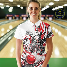 Load image into Gallery viewer, Custom Red Tribal Flame Bowling Women Quarter-Zip Shirt, Polygonal Bowling Jerseys IPHW11378