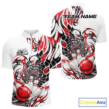 Load image into Gallery viewer, Custom Red Tribal Flame Bowling Men Quarter-Zip Shirt, Polygonal Bowling Jerseys IPHW11378