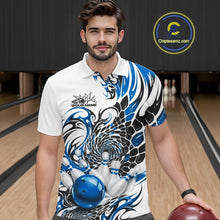 Load image into Gallery viewer, Custom Blue Tribal Flame Bowling Men Polo Shirt, Polygonal Bowling Jerseys IPHW11379