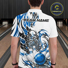 Load image into Gallery viewer, Custom Blue Tribal Flame Bowling Men Polo Shirt, Polygonal Bowling Jerseys IPHW11379