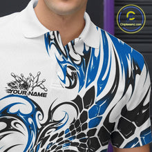 Load image into Gallery viewer, Custom Blue Tribal Flame Bowling Men Polo Shirt, Polygonal Bowling Jerseys IPHW11379