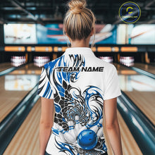 Load image into Gallery viewer, Custom Blue Tribal Flame Bowling Women Polo Shirt, Polygonal Bowling Jerseys IPHW11379