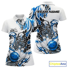 Load image into Gallery viewer, Custom Blue Tribal Flame Bowling Women Polo Shirt, Polygonal Bowling Jerseys IPHW11379