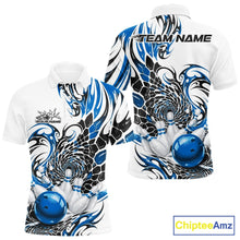 Load image into Gallery viewer, Custom Blue Tribal Flame Bowling Men Polo Shirt, Polygonal Bowling Jerseys IPHW11379