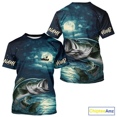 Full Moon Fishing Custom Largemouth Bass Night Fishing T-Shirts For Fishing Lovers IPHW9221