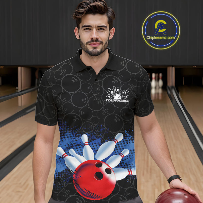 Custom Bowling Pattern Bowling Polo Team Shirts For Men, Bowling League Shirt IPHW9545