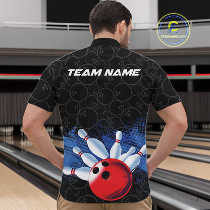 Custom Bowling Pattern Bowling Quarter-Zip Team Shirts For Men, Bowling League Shirt IPHW9545