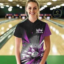 Load image into Gallery viewer, Custom Black And Purple Grunge Bowling Ball And Pins Explosion Women Quarter-Zip Shirt IPHW9549