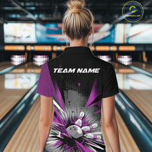 Load image into Gallery viewer, Custom Black And Purple Grunge Bowling Ball And Pins Explosion Women Quarter-Zip Shirt IPHW9549