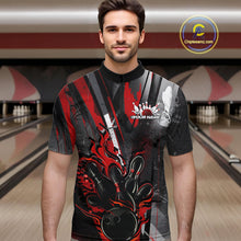 Load image into Gallery viewer, Custom Grunge Black And Red Fire Flame Bowling Quarter-Zip Shirts For Men, Bowling Team Uniform IPHW9555