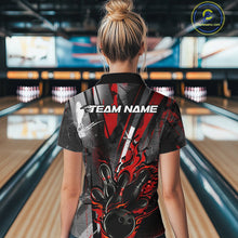 Load image into Gallery viewer, Custom Grunge Black And Red Fire Flame Bowling Women Quarter-Zip Shirt, Bowling Uniform IPHW9555