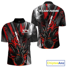 Load image into Gallery viewer, Custom Grunge Black And Red Fire Flame Bowling Quarter-Zip Shirts For Men, Bowling Team Uniform IPHW9555