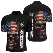 Load image into Gallery viewer, Personalized Skull Bowling Shirt For Men Custom Team'S Name American Flag Bowler Jersey IPHW5158