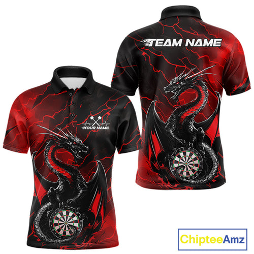 Custom Red Thunder Lightning Dragon Dart Polo Shirts For Men, Dragon Dart Team Jerseys IPHW9939