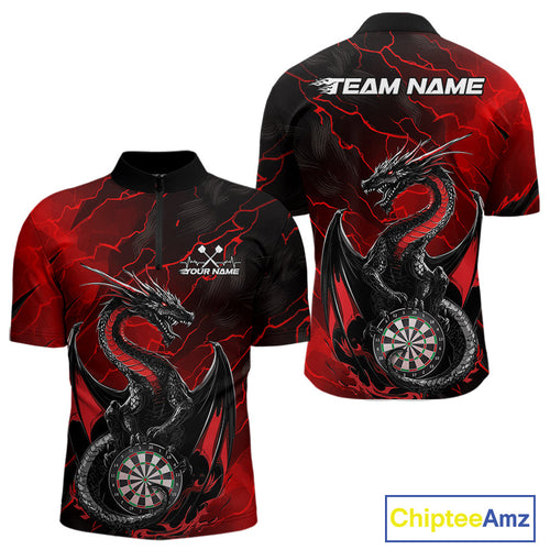 Custom Red Thunder Lightning Dragon Dart Quarter-Zip Shirts For Men, Dragon Dart Team Jerseys IPHW9939