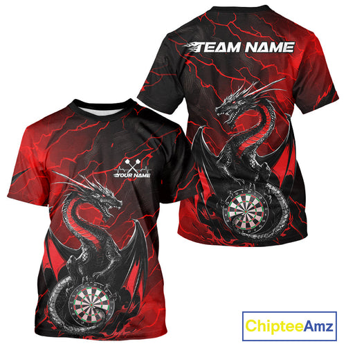 Custom Red Thunder Lightning Dragon Dart T-Shirts For Men, Dragon Dart Team Jerseys IPHW9939
