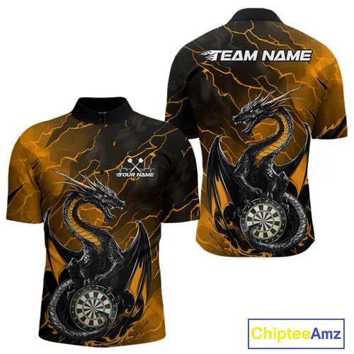 Custom Gold Thunder Lightning Dragon Dart Quarter-Zip Shirts For Men, Dragon Dart Team Jerseys IPHW9940