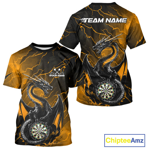 Custom Gold Thunder Lightning Dragon Dart T-Shirts For Men, Dragon Dart Team Jerseys IPHW9940