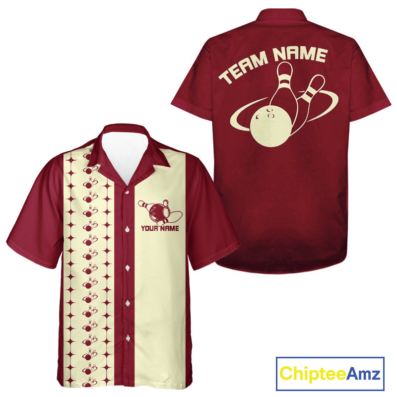 Custom Vintage Bowling Hawaiian Shirt For Men And Women, Bowling Team Button Up Shirt IPHW10064