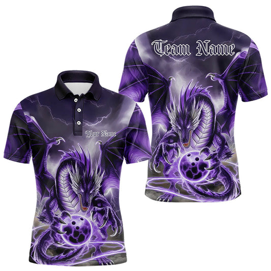 Purple Thunder Lightning Custom Dragon Bowling Polo Shirts For Men, Bowling Team Uniform IPHW8256