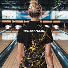 Load image into Gallery viewer, Custom Black And Yellow Fire Flame Bowling Women Jerseys, Bowling League Shirt IPHW10310
