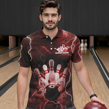 Load image into Gallery viewer, Custom Black And Red Thunder Lightning Bowling Polo Team Shirts For Men, Bowling Jerseys IPHW8514