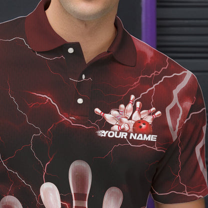 Custom Black And Red Thunder Lightning Bowling Polo Team Shirts For Men, Bowling Jerseys IPHW8514