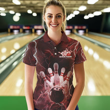 Load image into Gallery viewer, Custom Black And Red Thunder Lightning Bowling Polo Team Shirts For Women, Bowling Jerseys IPHW8514
