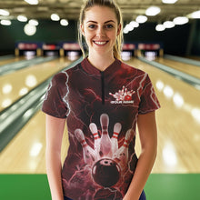 Load image into Gallery viewer, Custom Black And Red Thunder Lightning Bowling Quarter-Zip Shirt For Women, Bowling Jerseys IPHW8514