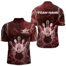 Load image into Gallery viewer, Custom Black And Red Thunder Lightning Bowling Quarter-Zip Team Shirts For Men, Bowling Jerseys IPHW8514