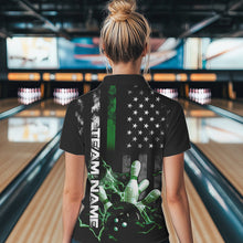 Load image into Gallery viewer, Custom Black And Green Thin Line American Flag Patriotic US Bowling Polo Shirts For Women IPHW8519