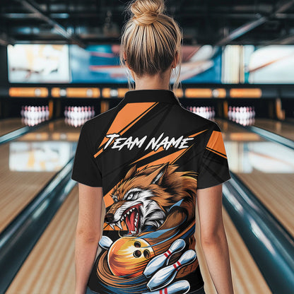 Custom Black And Orange Wolf Bowling Team Quarter-Zip Shirt For Women, Wolf Bowling Jerseys IPHW8713