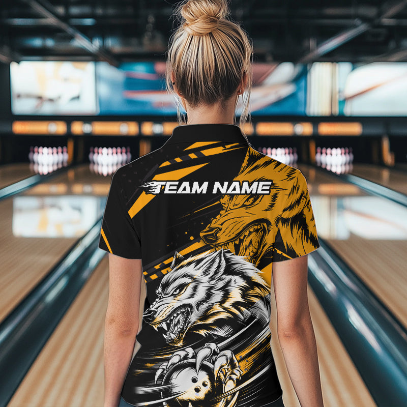 Custom Black And Yellow Wolf Bowling Women Quarter-Zip Shirts, Wolf Bowling League Shirt IPHW8716
