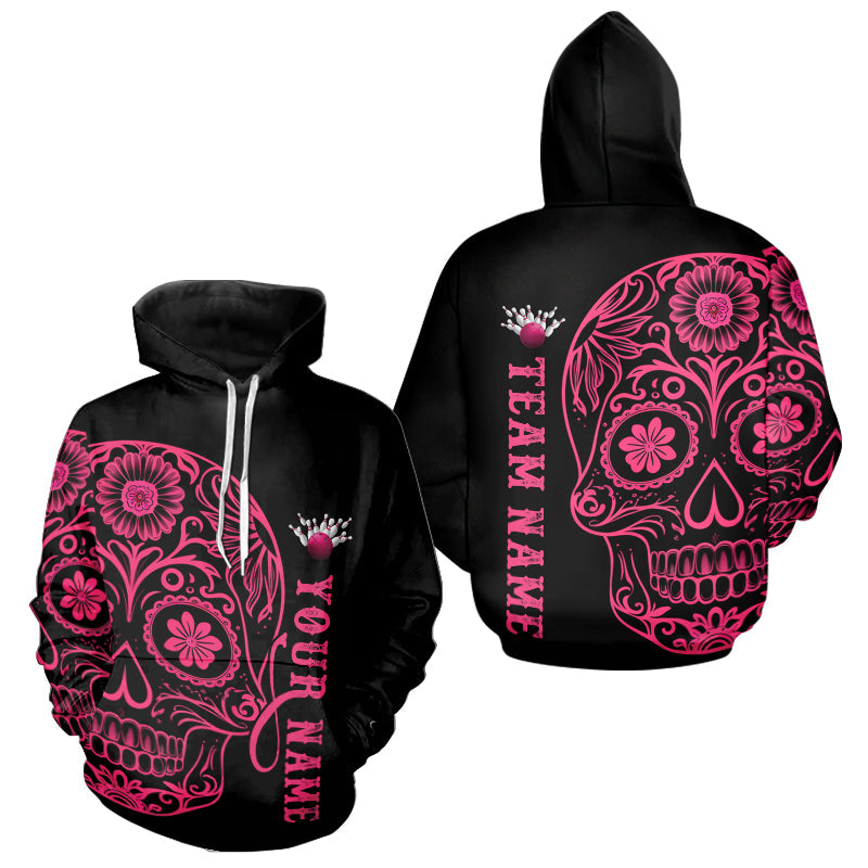 Pink Sugar Skull Tattoo Custom Bowling Team Men And Women Hoodie Shirts, Halloween Bowling Jerseys IPHW6711